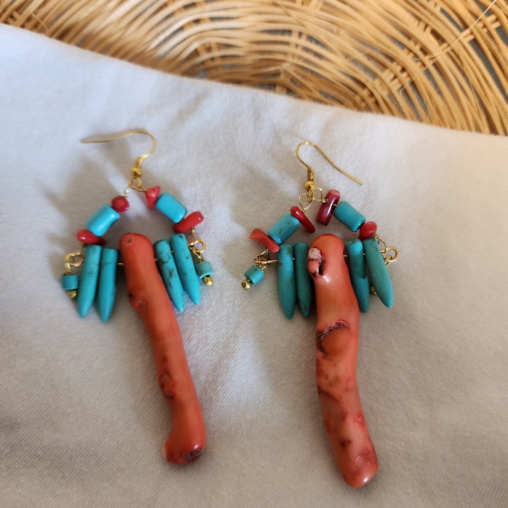 Coral and turqouise earrings